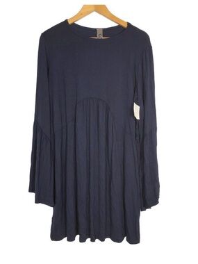 Go Couture Navy Long-Sleeve Tiered Swing Dress